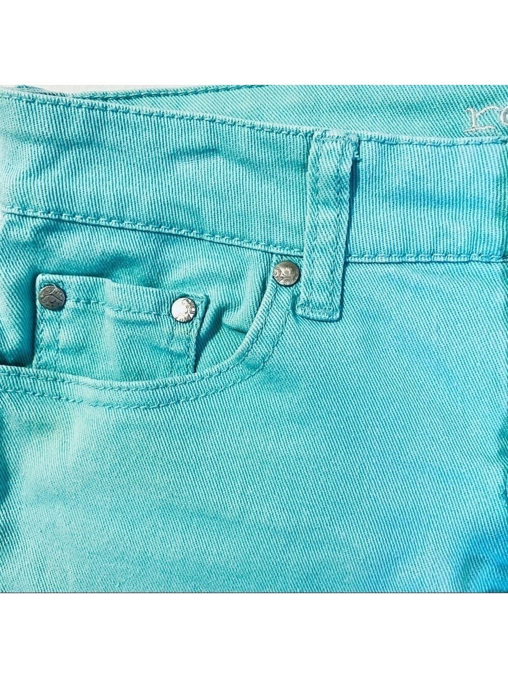 Teal Low Rise Cut Off Denim Shorts Size 2 - Picture 7 of 13